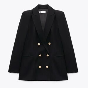 NWT Zara Black Double Breasted Blazer with Gold Buttons